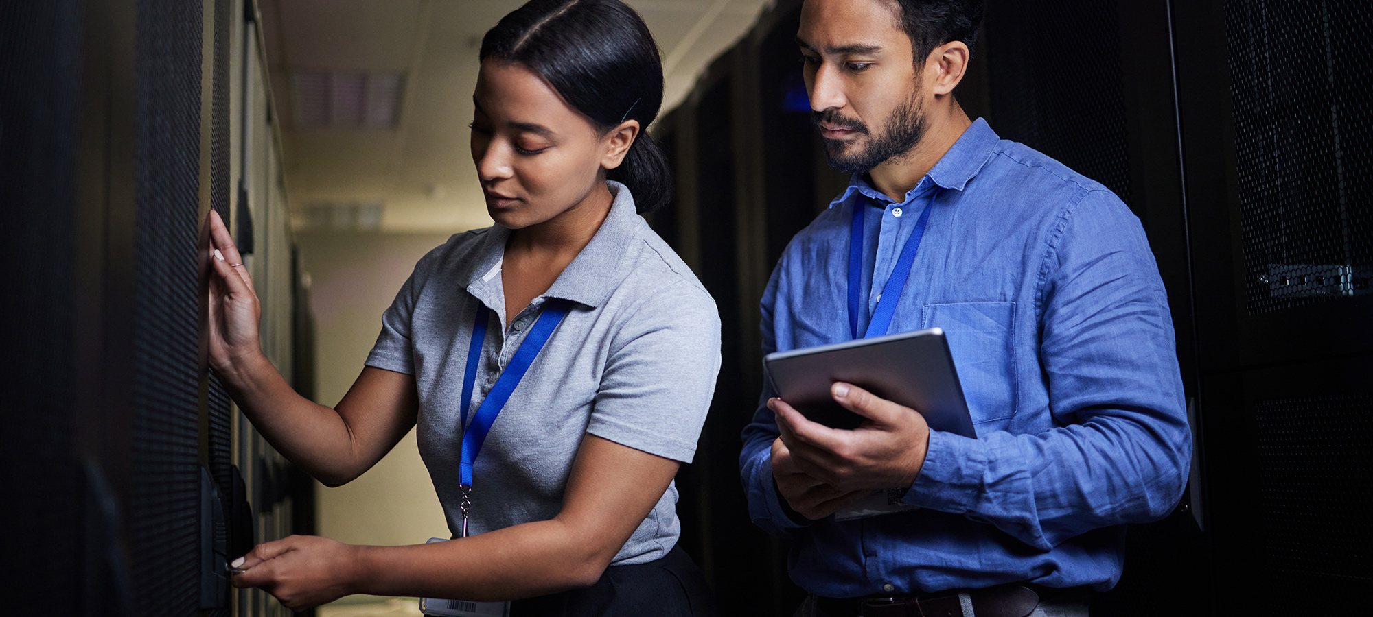 workers in a server room