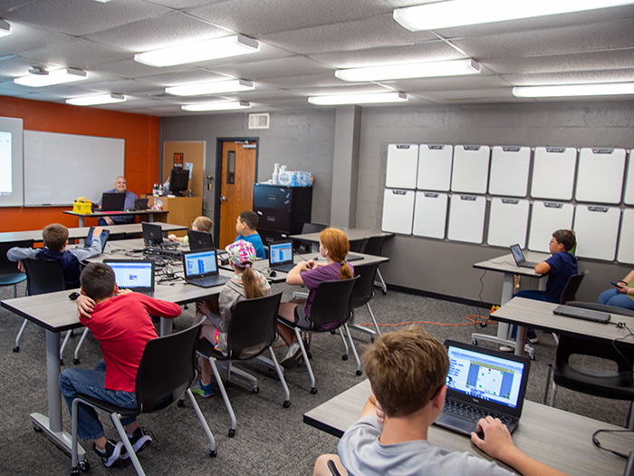 middle school students at robotics camp