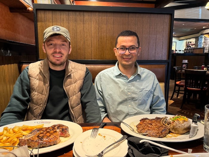 two men at dinner