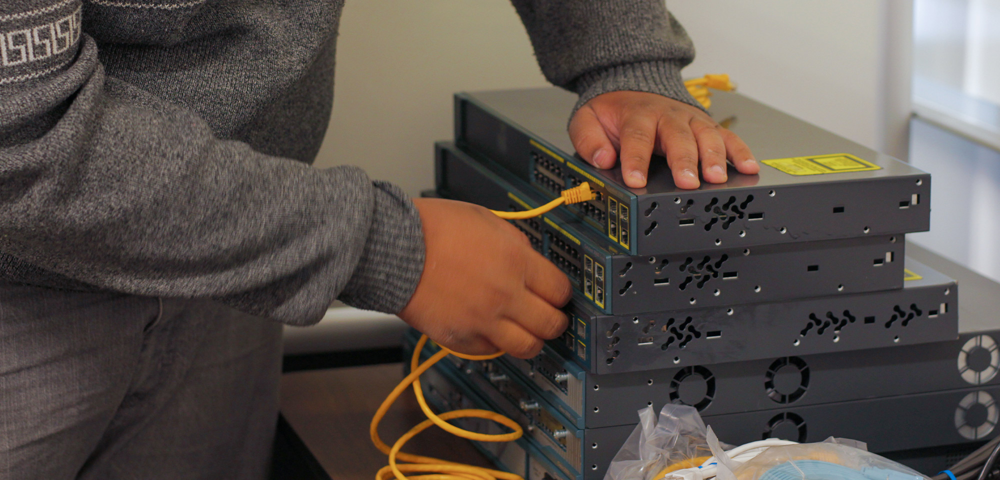 student networking a computer