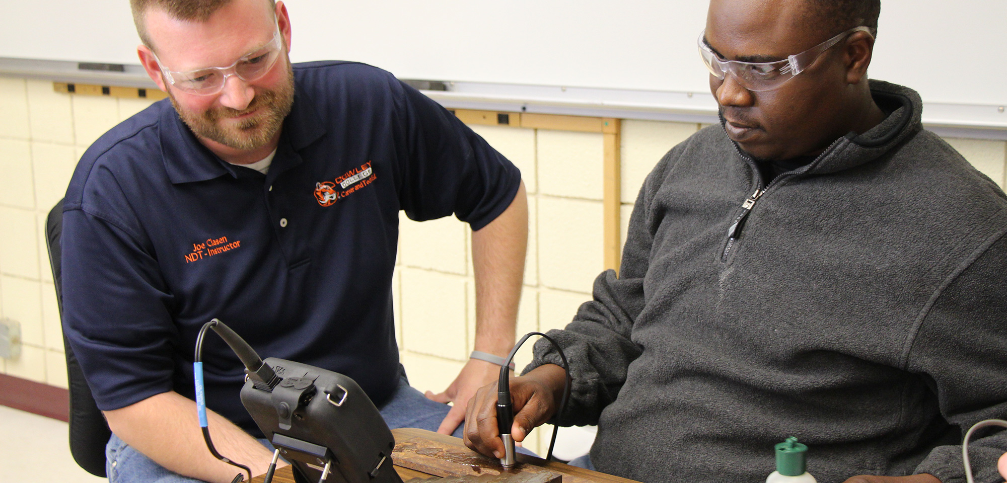 NDT student doing inspection