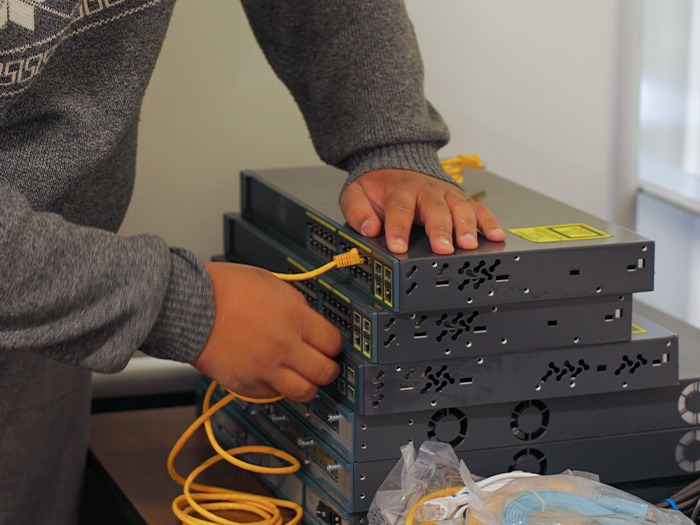 student networking a computer