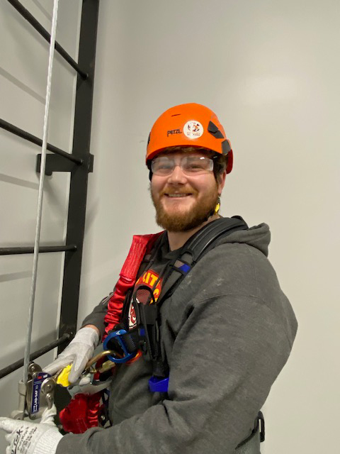 wind energy student starting a climb test